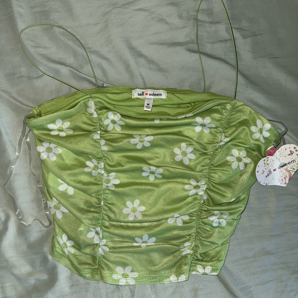 Self Esteem Green Ruched Camisole with Spaghetti Straps